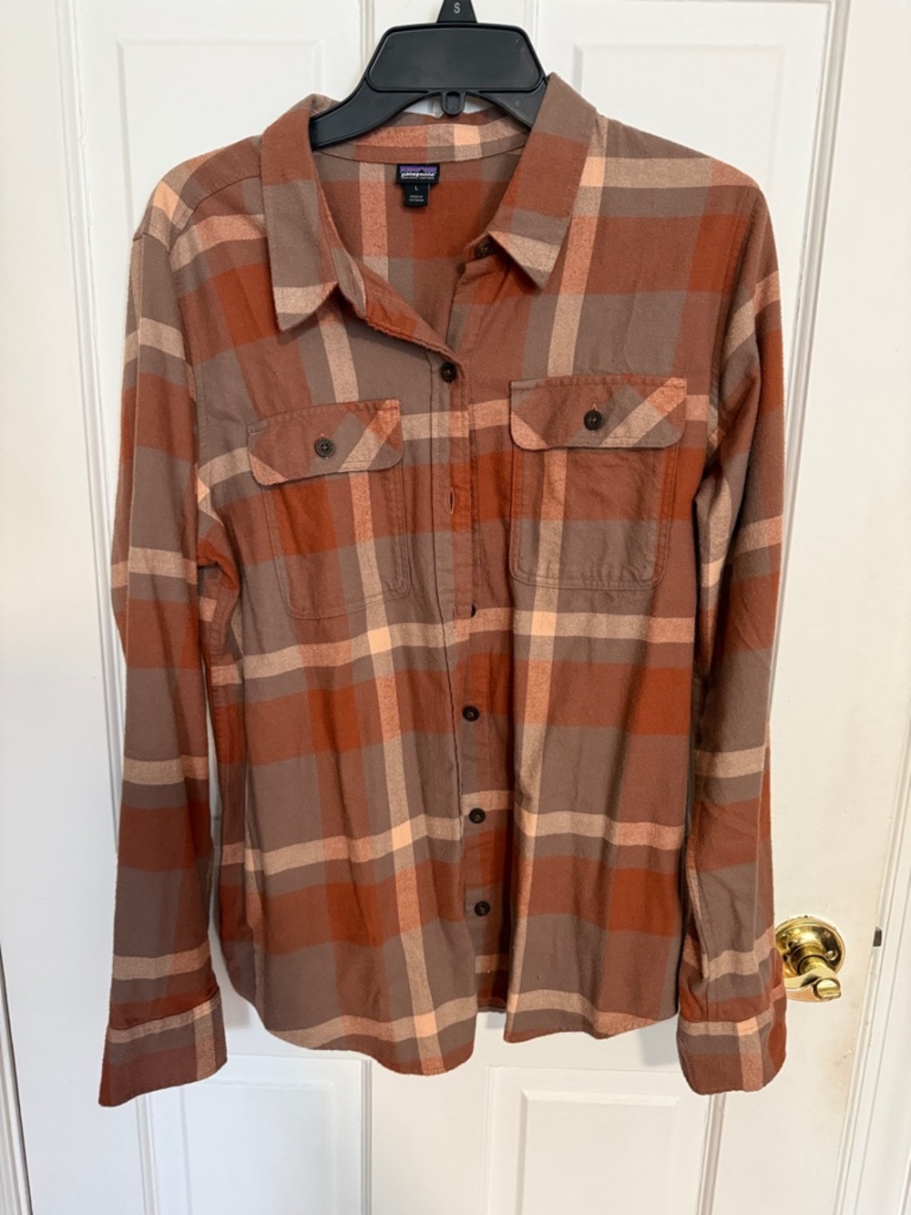 Patagonia Rust and Taupe Plaid Flannel Shirt